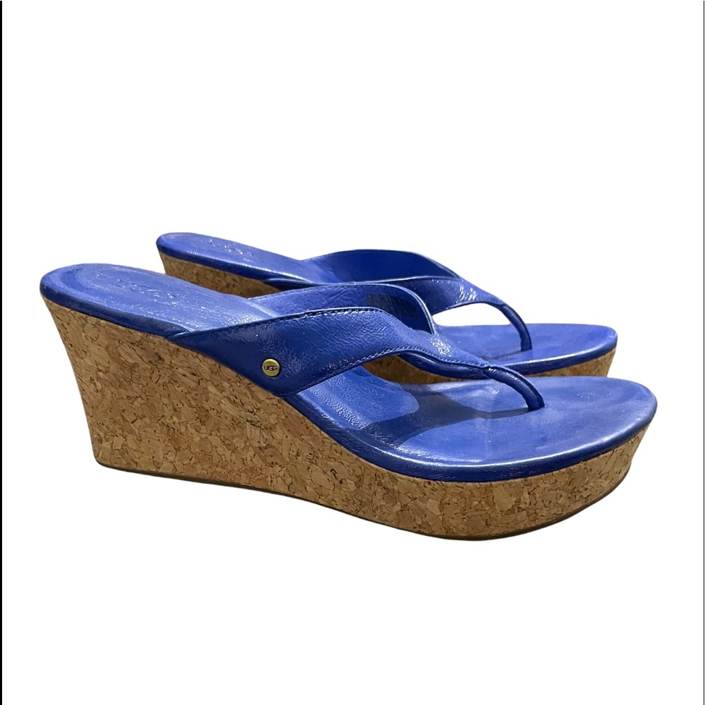 Ugg blue patent leather wedge heels size 9